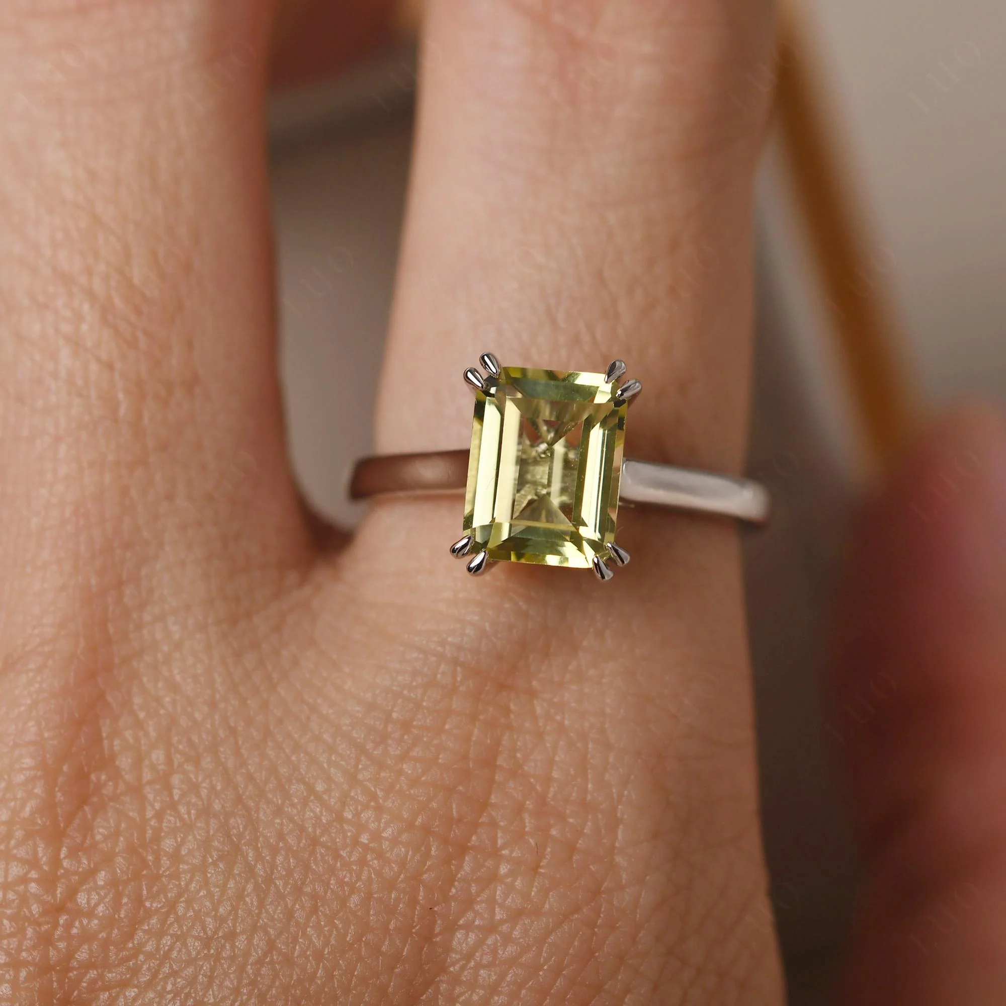 Lemon Quartz Double Claw Prong Engagement Ring - Image 14