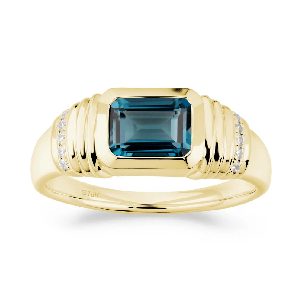 Emerald Cut London Blue Topaz Bezel Ring for Men - Image 2