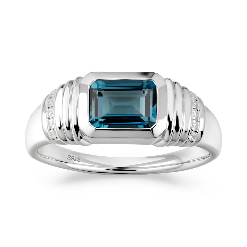 Emerald Cut London Blue Topaz Bezel Ring for Men - Image 7