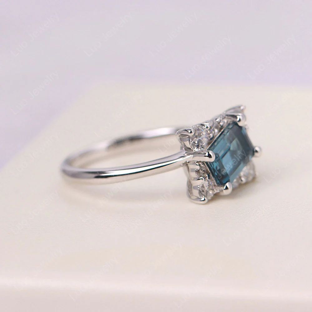 Emerald Cut London Blue Topaz Halo Ring - Image 2