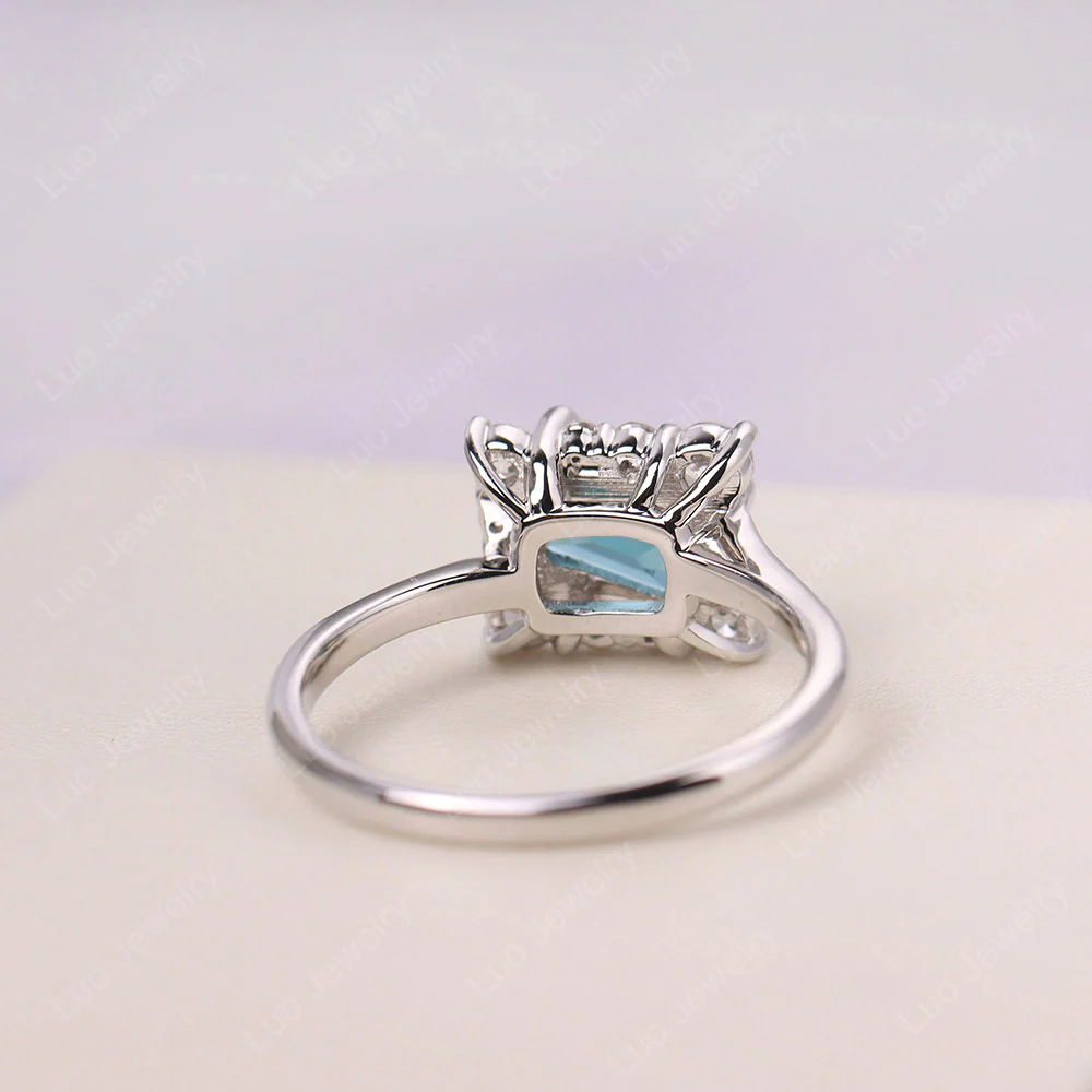 Emerald Cut London Blue Topaz Halo Ring - Image 3