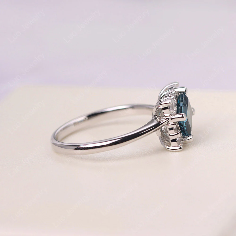 Emerald Cut London Blue Topaz Halo Ring - Image 4