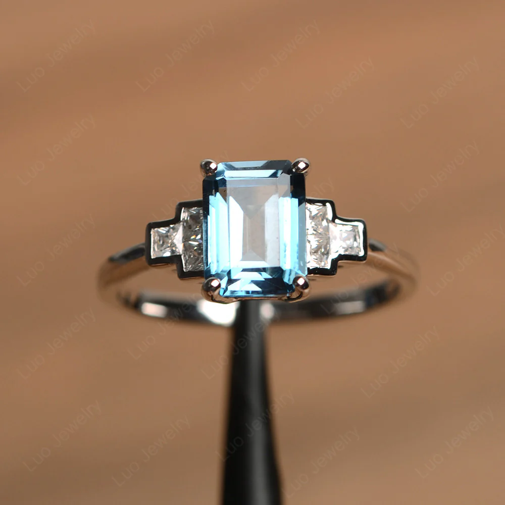 London Blue Topaz Rectangle Engagement Ring