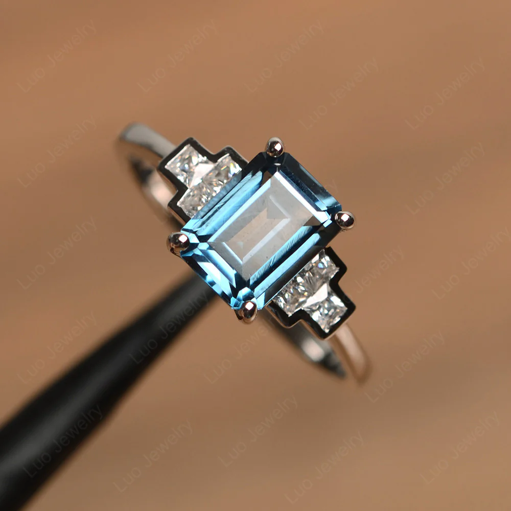London Blue Topaz Rectangle Engagement Ring - Image 2