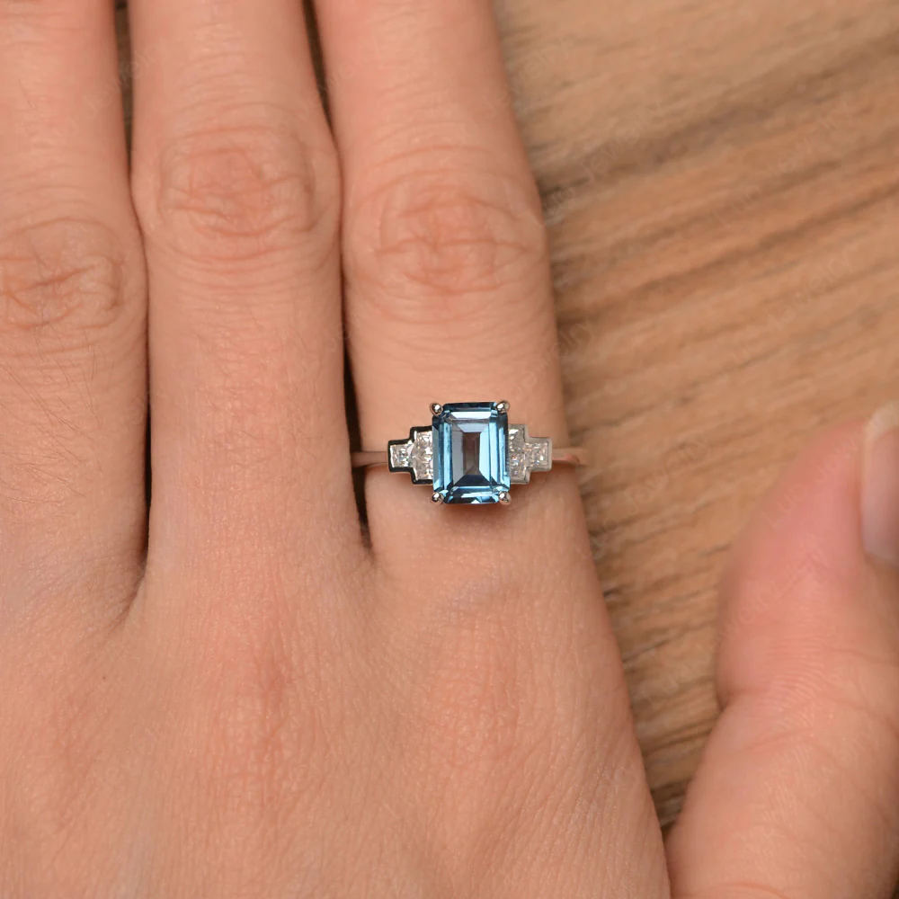 London Blue Topaz Rectangle Engagement Ring - Image 4