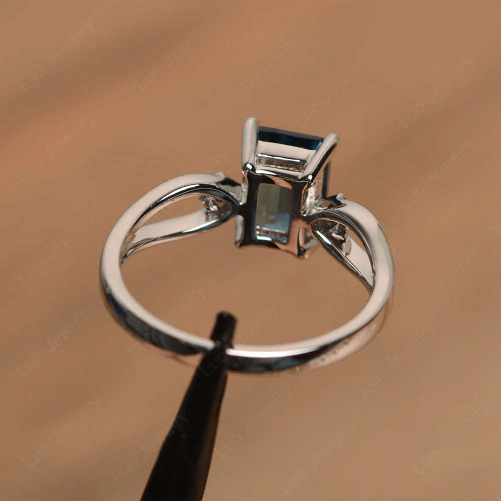 Emerald Cut London Blue Topaz Ring Split Shank - Image 3