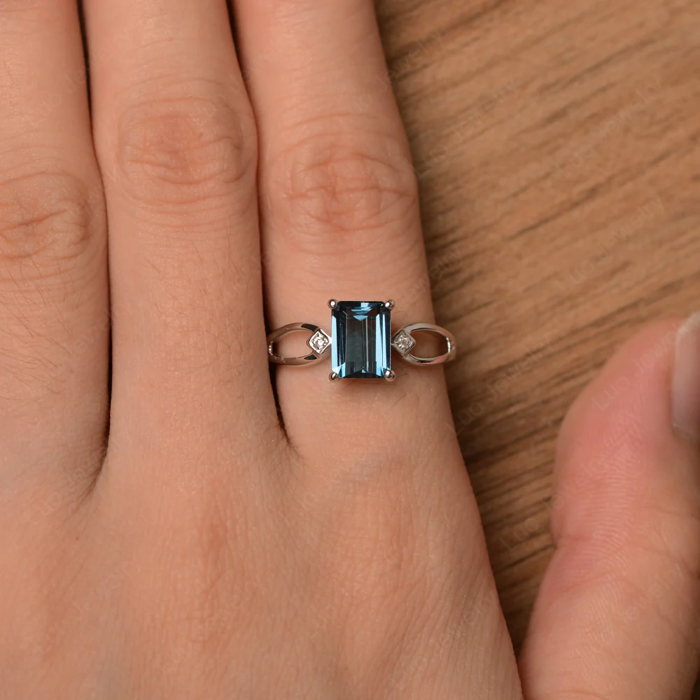 Emerald Cut London Blue Topaz Ring Split Shank - Image 4