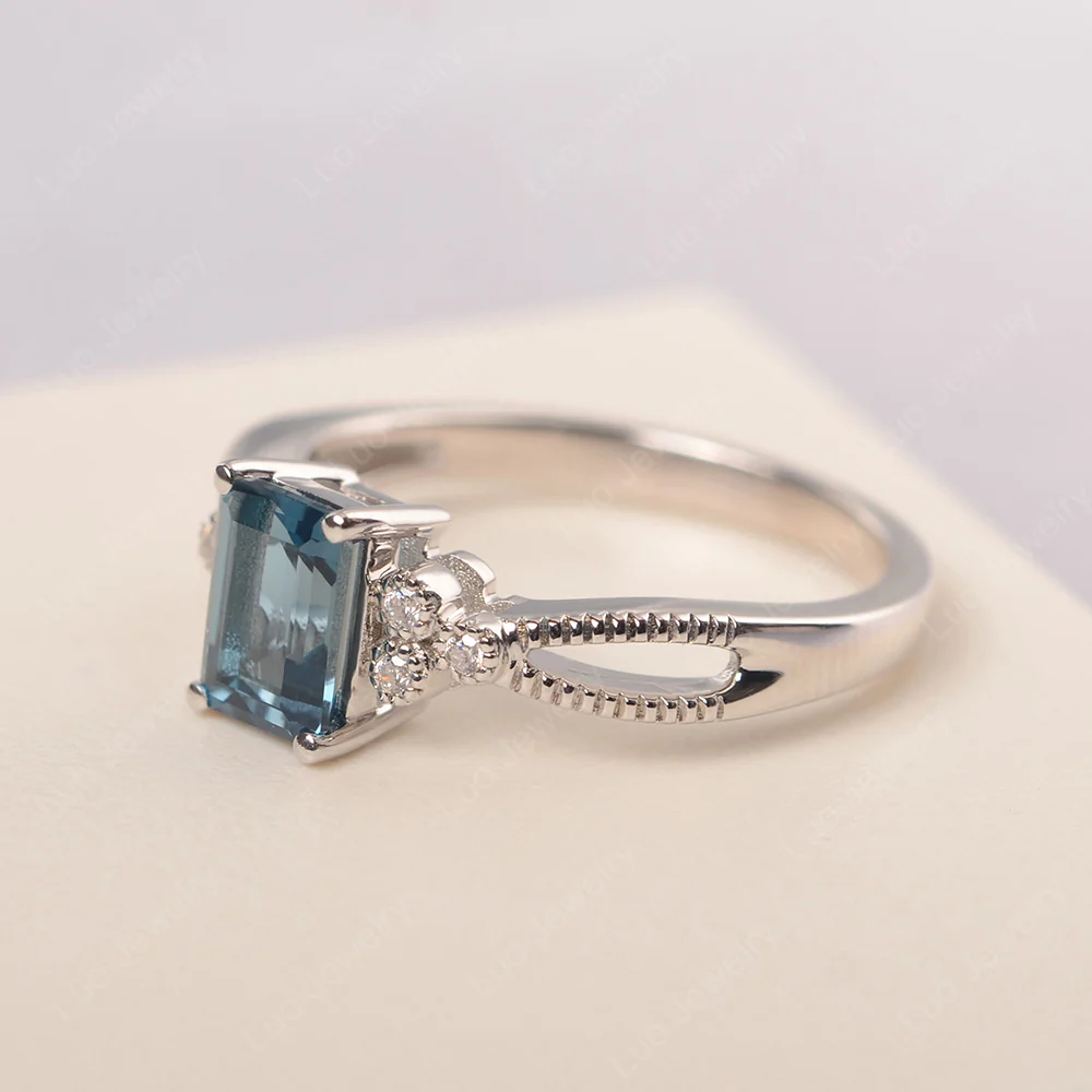 London Blue Topaz Milgrain Engagement Ring - Image 2