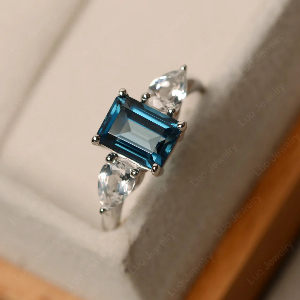 London Blue Topaz Ring with Pear Side Stone - Image 2