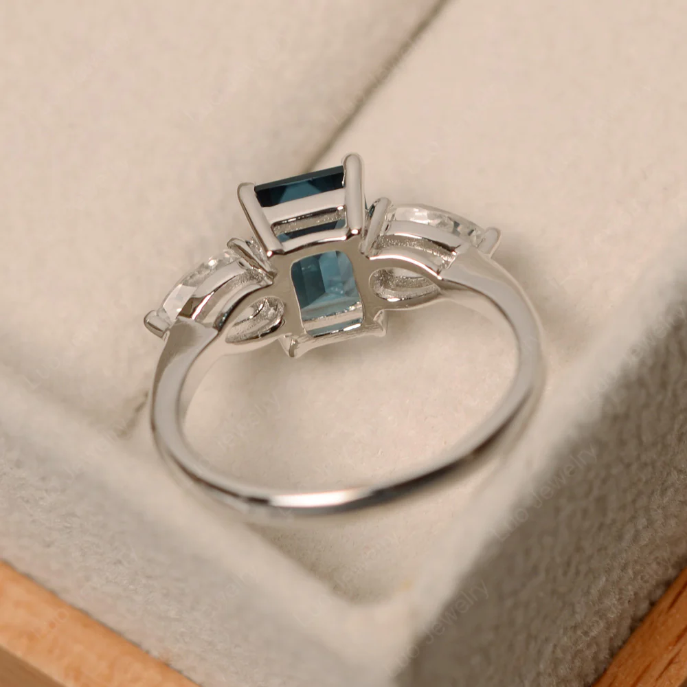 London Blue Topaz Ring with Pear Side Stone - Image 3