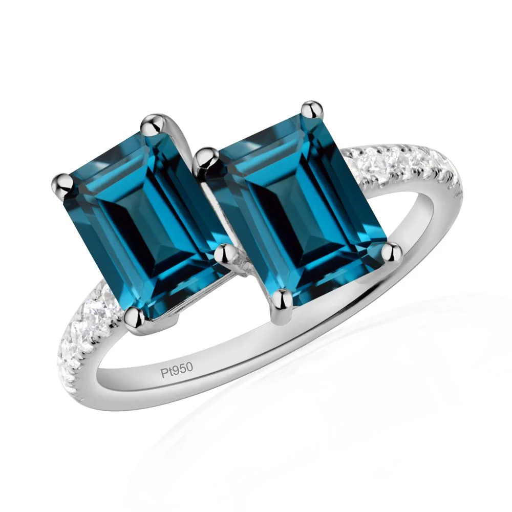 Emerald Cut London Blue Topaz Toi Et Moi Ring - Image 6