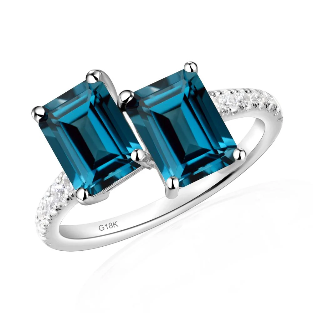 Emerald Cut London Blue Topaz Toi Et Moi Ring - Image 7