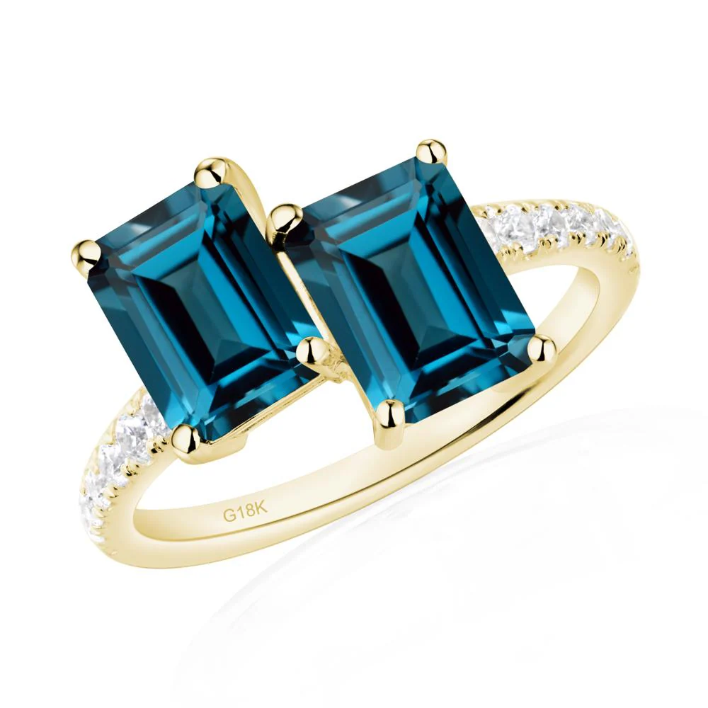 Emerald Cut London Blue Topaz Toi Et Moi Ring - Image 8