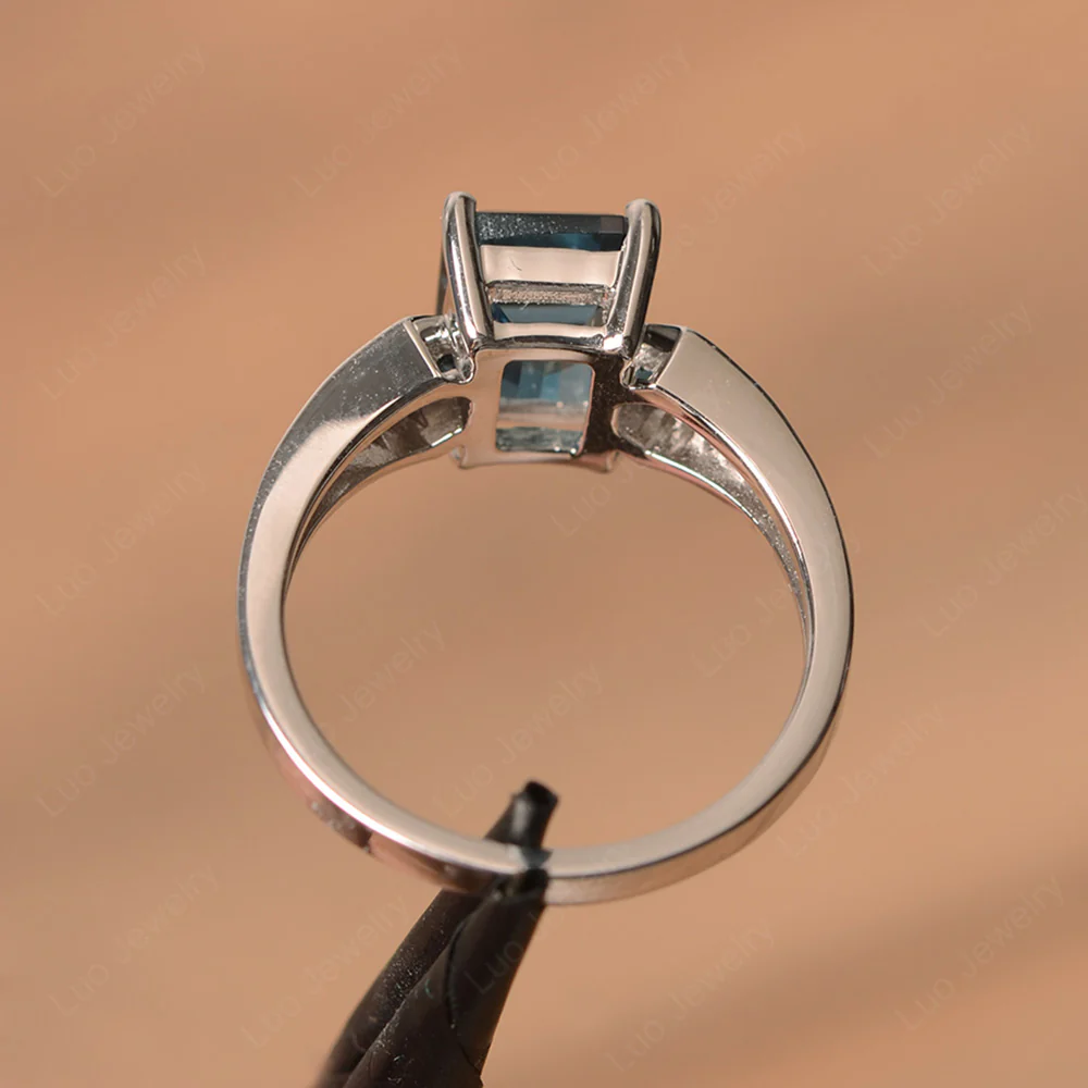 Emerald Cut London Blue Topaz Split Shank Ring - Image 3