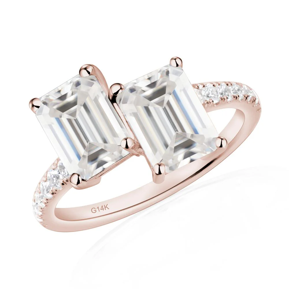 Emerald Cut Moissanite Toi Et Moi Ring - Image 5