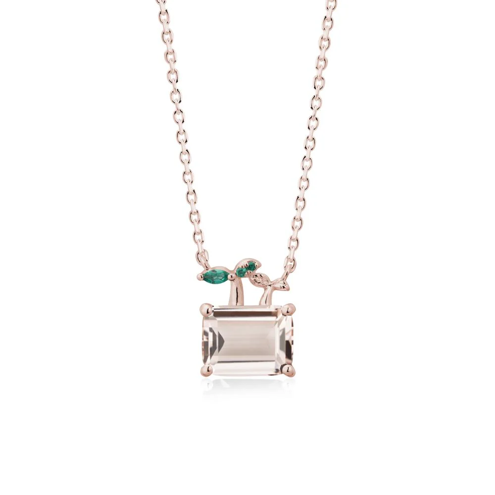 Emerald Cut Morganite and Emerald Sprout Necklace - Image 2