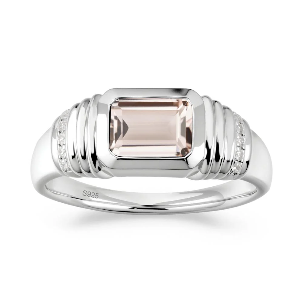 Emerald Cut Morganite Bezel Ring for Men - Image 4