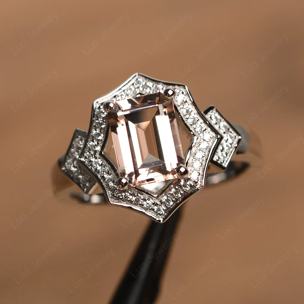 Emerald Cut Morganite Cocktail Ring