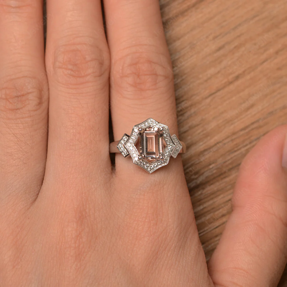 Emerald Cut Morganite Cocktail Ring - Image 4