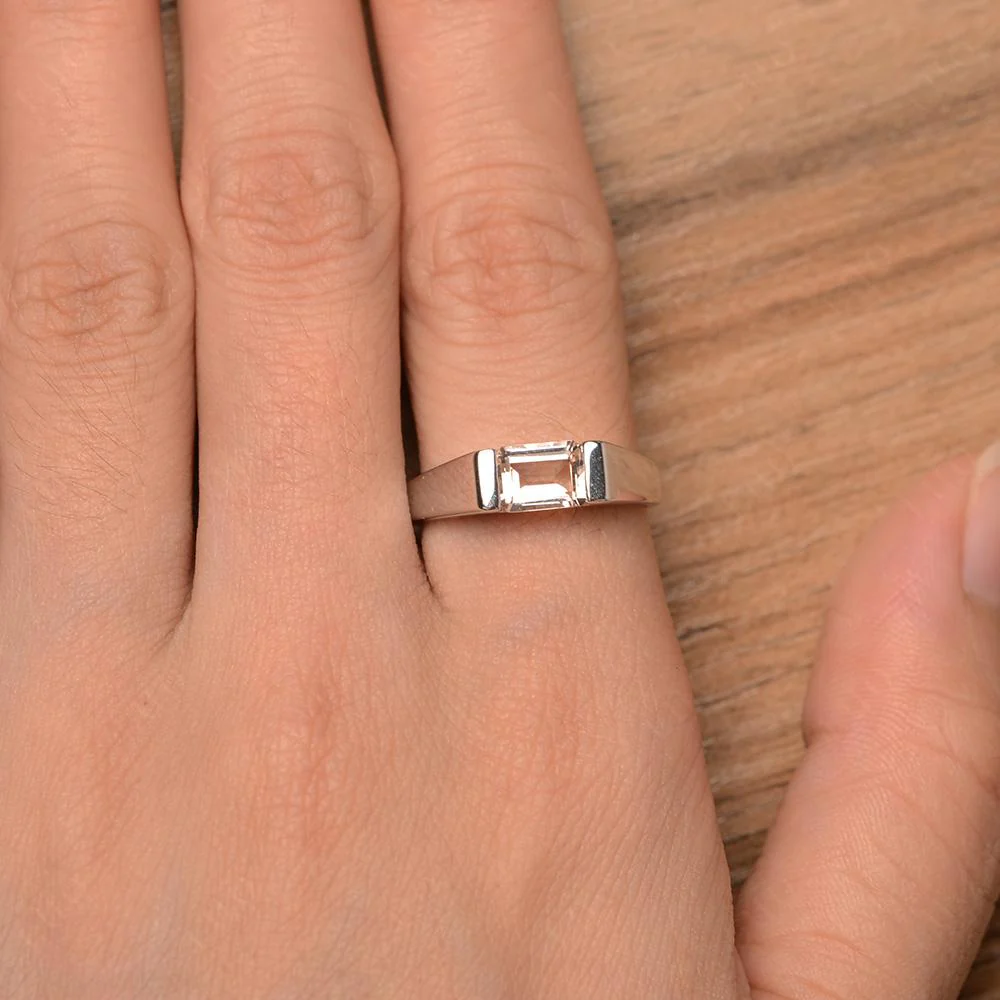 Morganite East West Emerald Cut Ring - Image 13