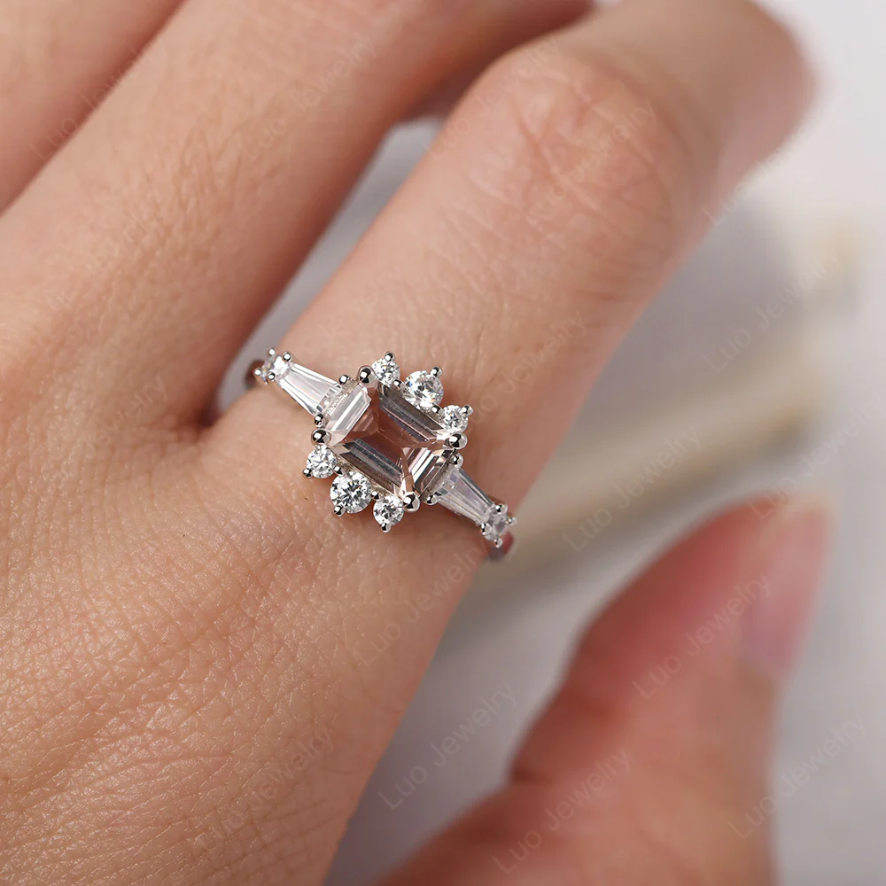Art Deco Morganite Horizontal Ring - Image 6