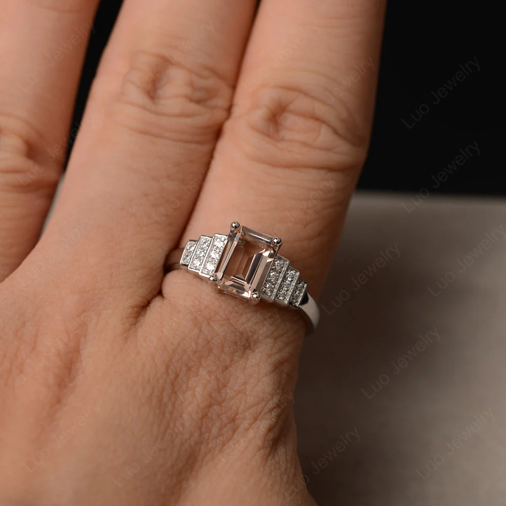 Classic Emerald Cut Morganite Promise Ring - Image 4