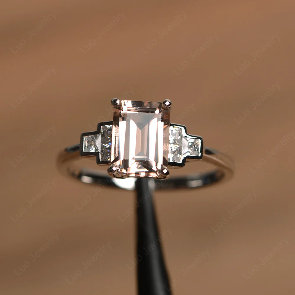Pyramid Emerald Cut Morganite Ring