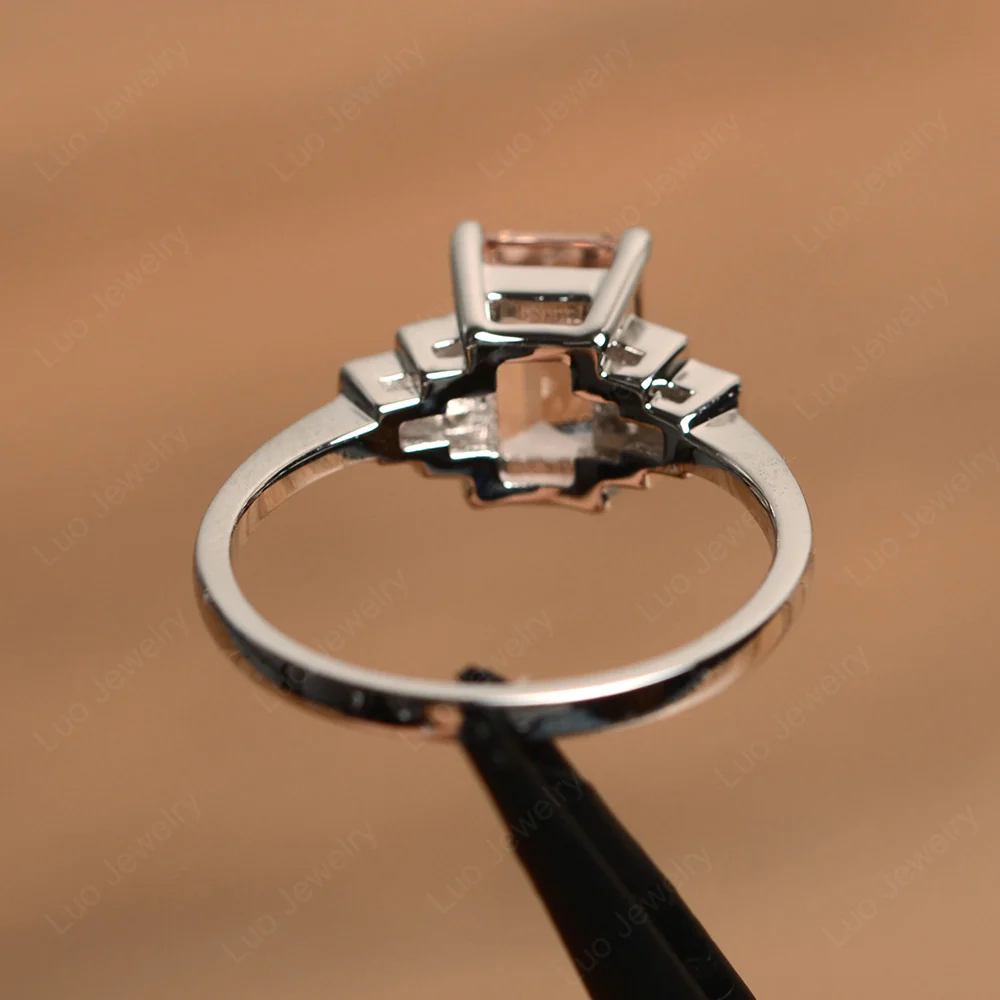 Pyramid Emerald Cut Morganite Ring - Image 3