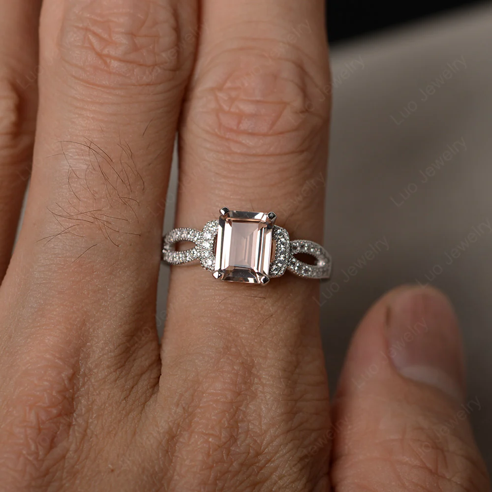 Emerald Cut Morganite Ring Art Deco - Image 3