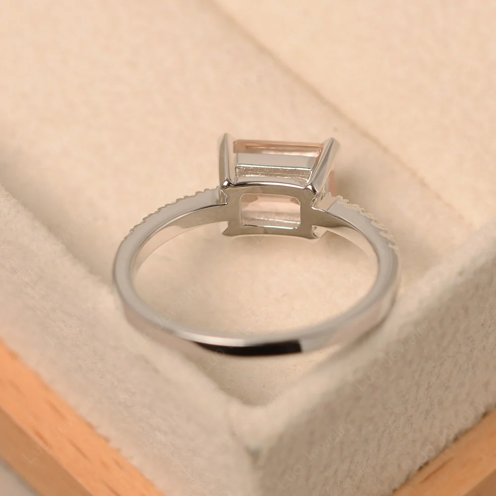 Emerald Cut Morganite Horizontal Ring - Image 3