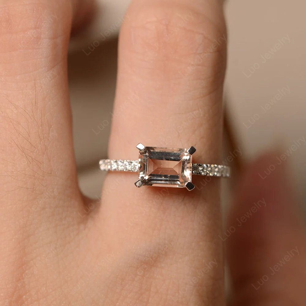 Emerald Cut Morganite Horizontal Ring - Image 5