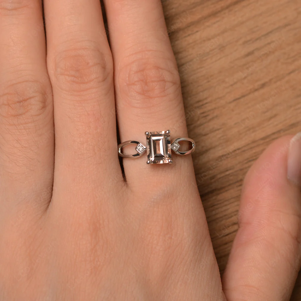 Emerald Cut Morganite Ring Split Shank - Image 4