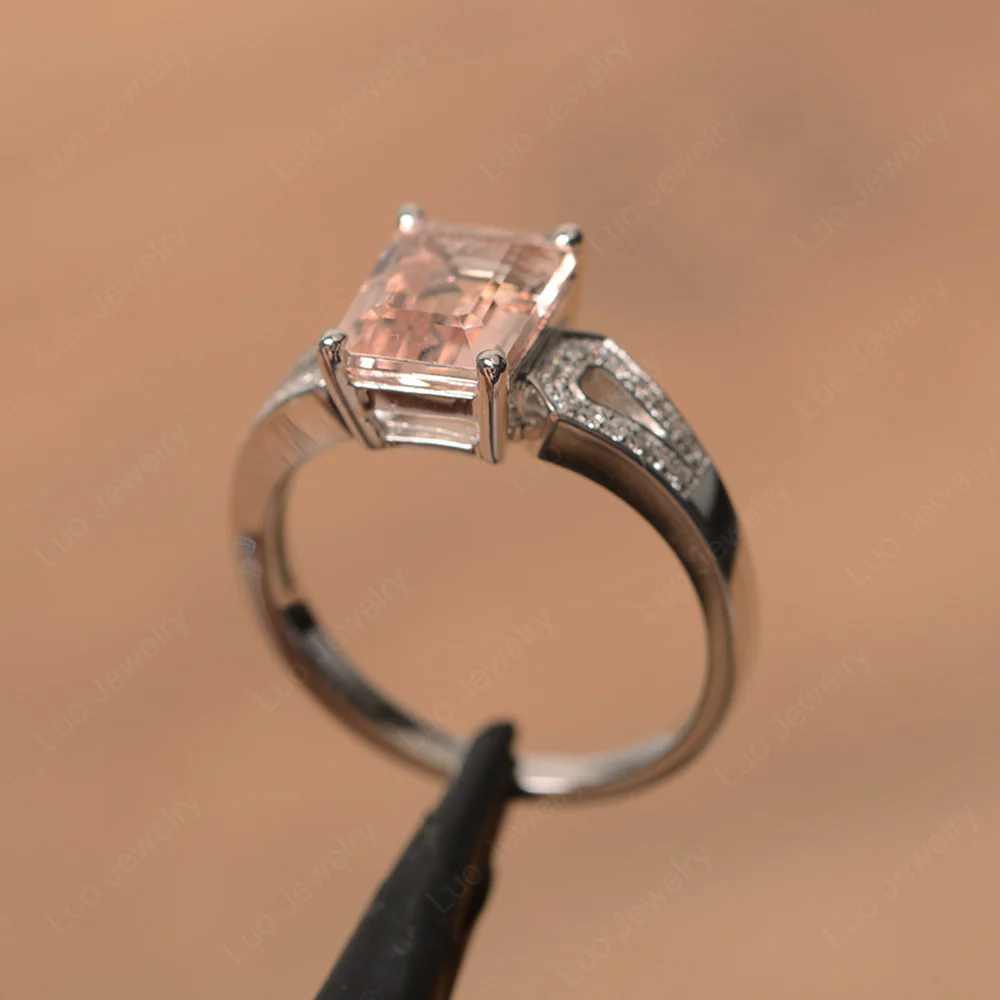 Emerald Cut Morganite Split Shank Ring - Image 2