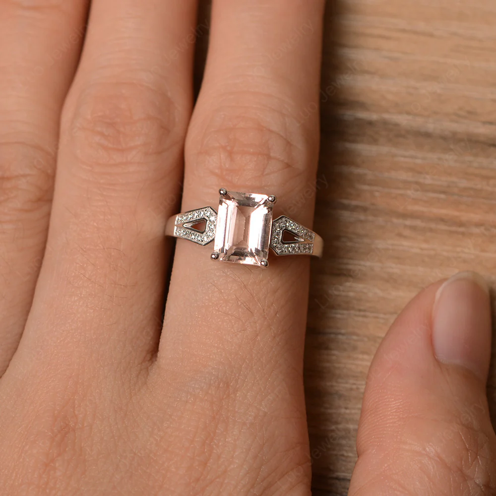 Emerald Cut Morganite Split Shank Ring - Image 4
