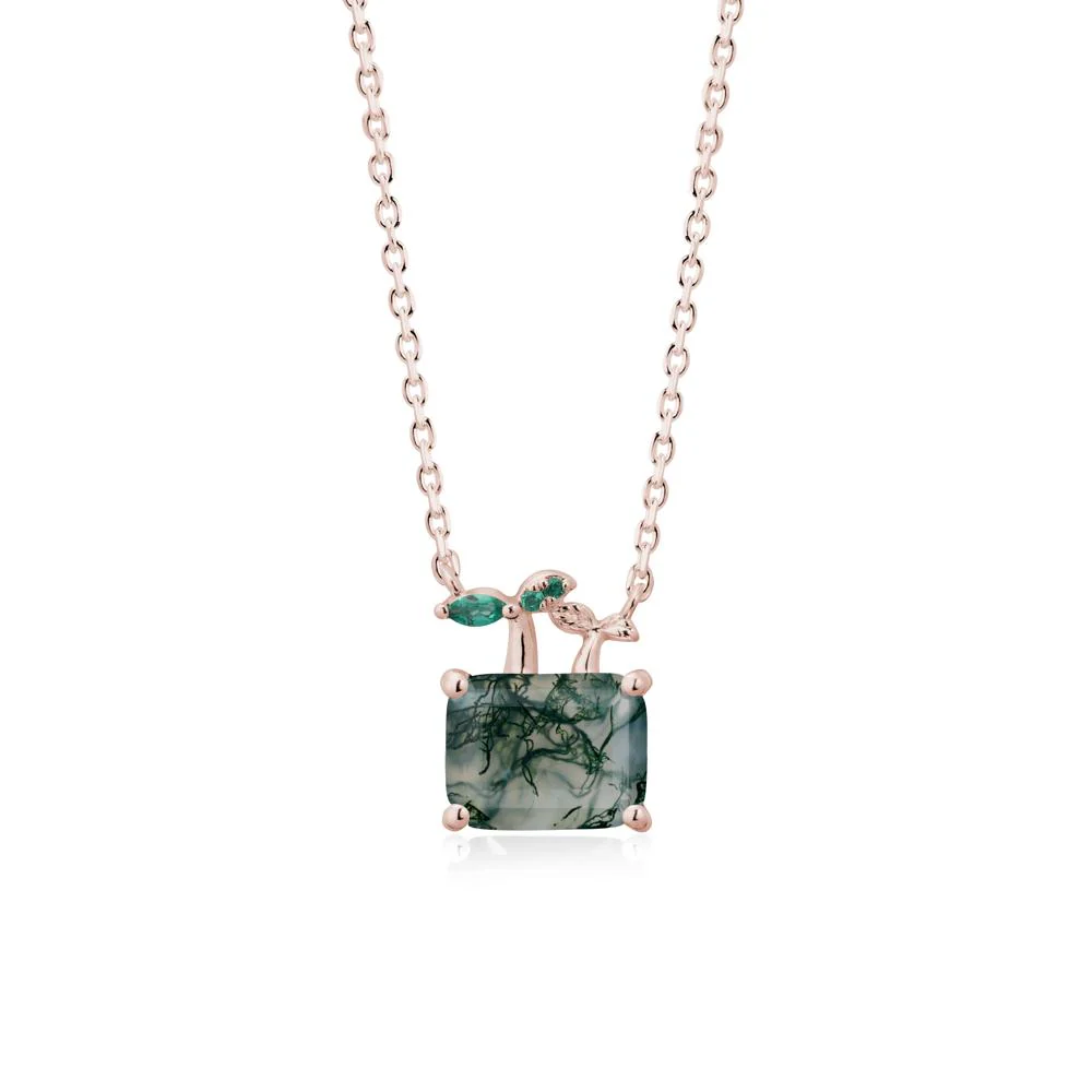Emerald Cut Moss Agate and Emerald Sprout Necklace - Image 2