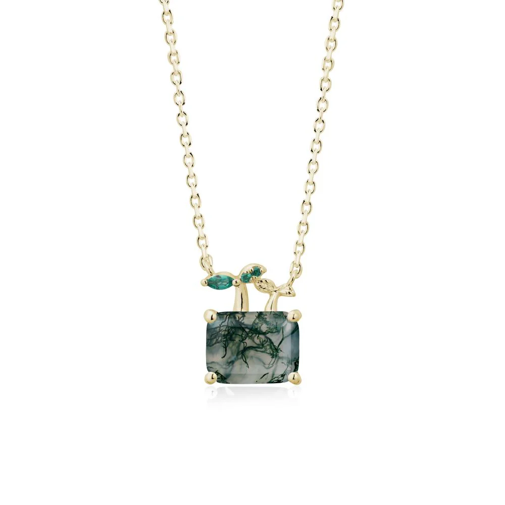 Emerald Cut Moss Agate and Emerald Sprout Necklace - Image 4
