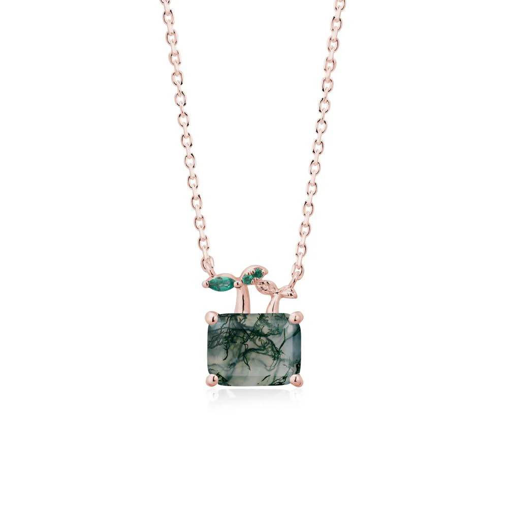 Emerald Cut Moss Agate and Emerald Sprout Necklace - Image 5