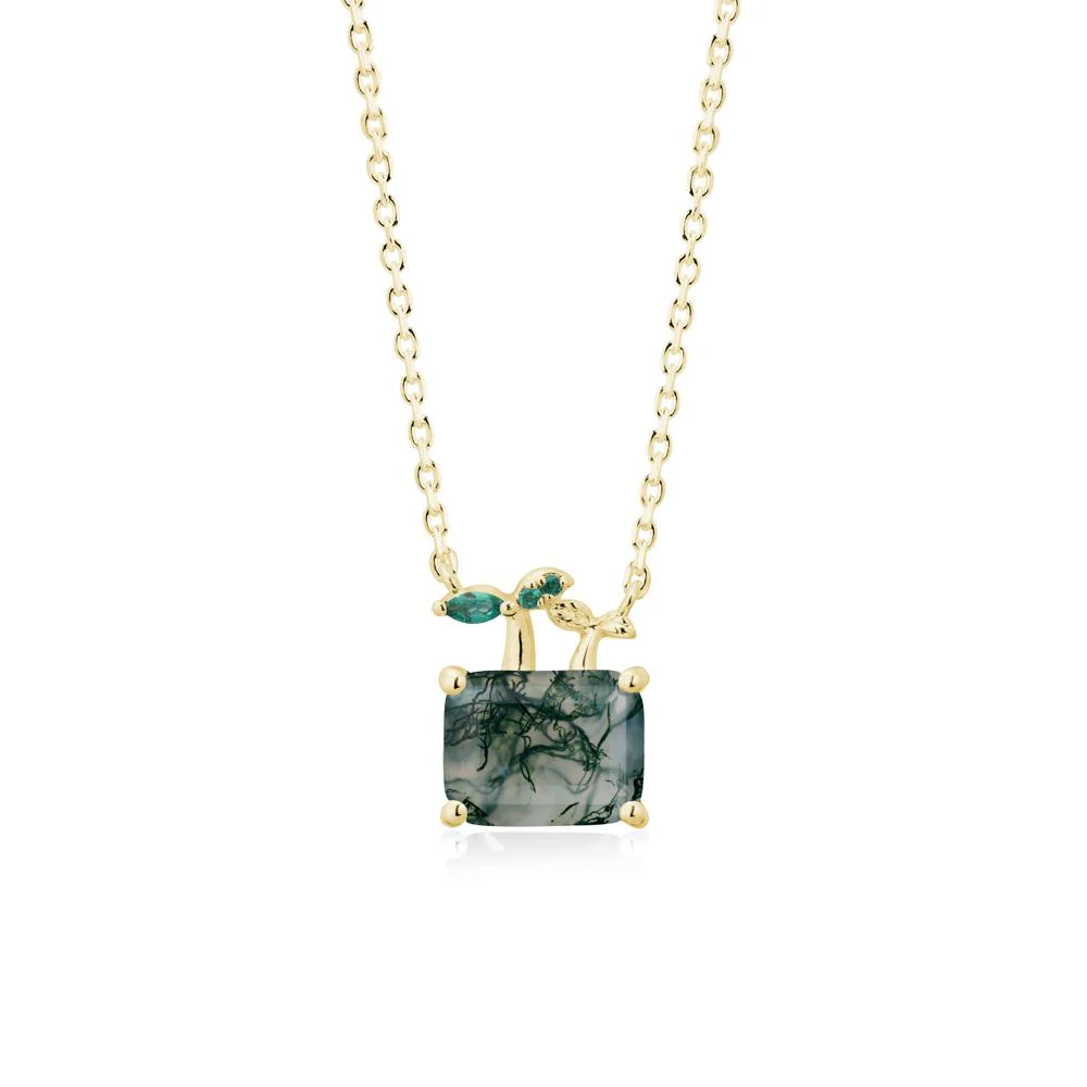 Emerald Cut Moss Agate and Emerald Sprout Necklace - Image 7