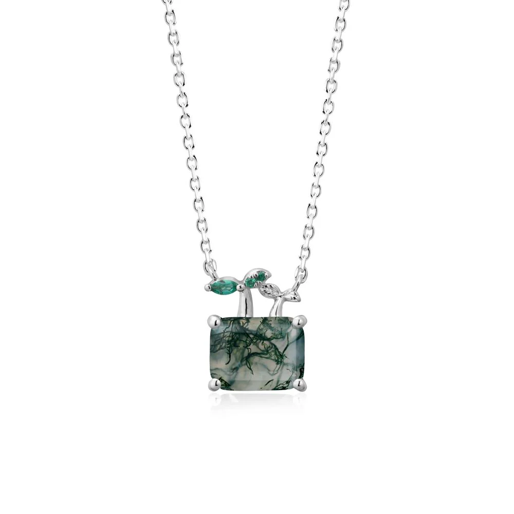 Emerald Cut Moss Agate and Emerald Sprout Necklace - Image 9