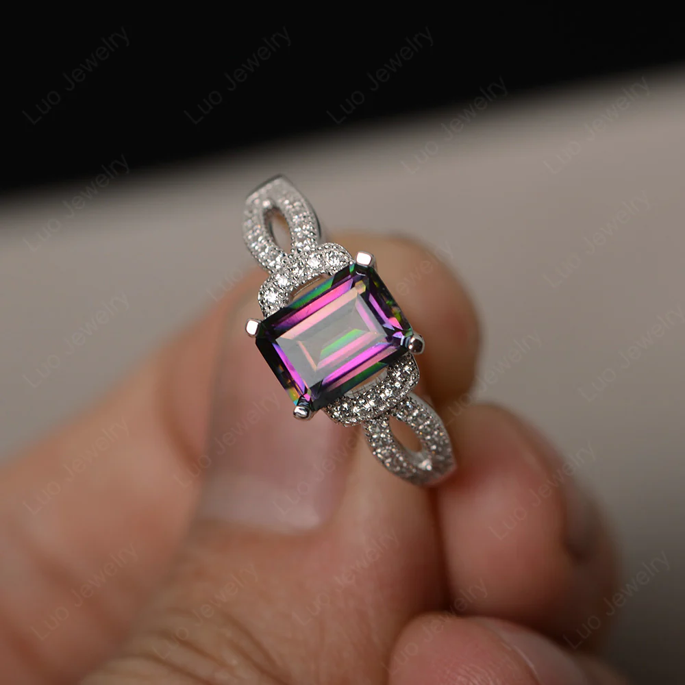 Emerald Cut Mystic Topaz Ring Art Deco