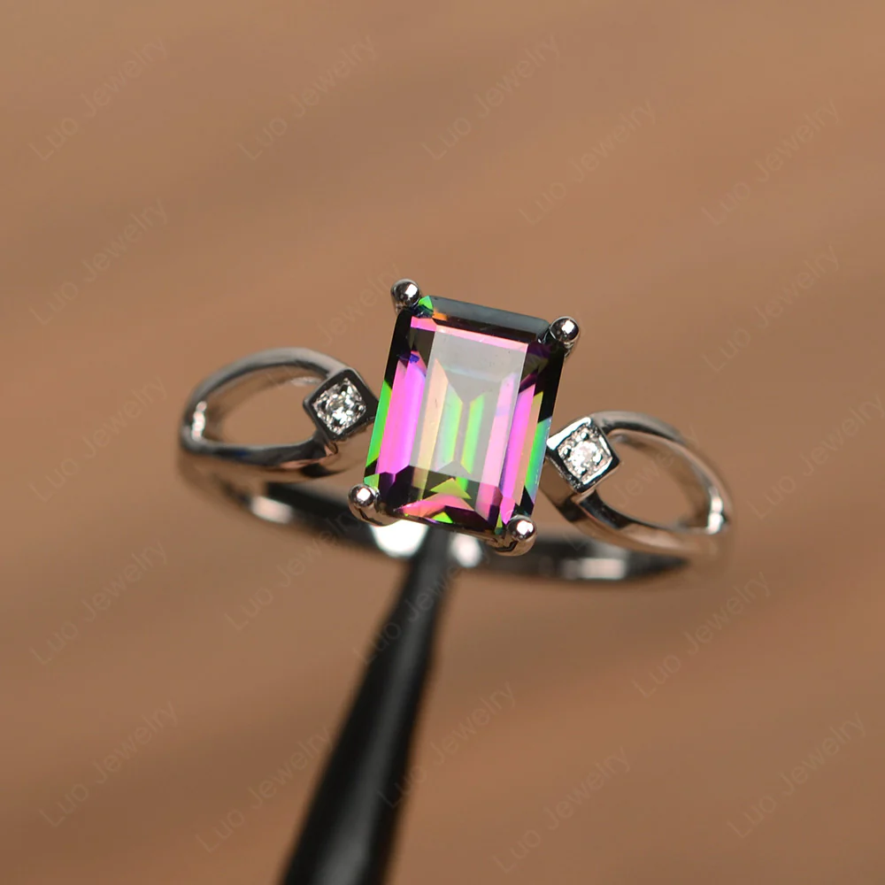 Emerald Cut Mystic Topaz Ring Split Shank