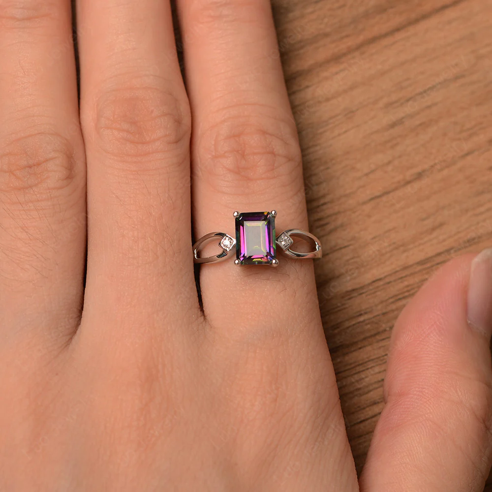 Emerald Cut Mystic Topaz Ring Split Shank - Image 4