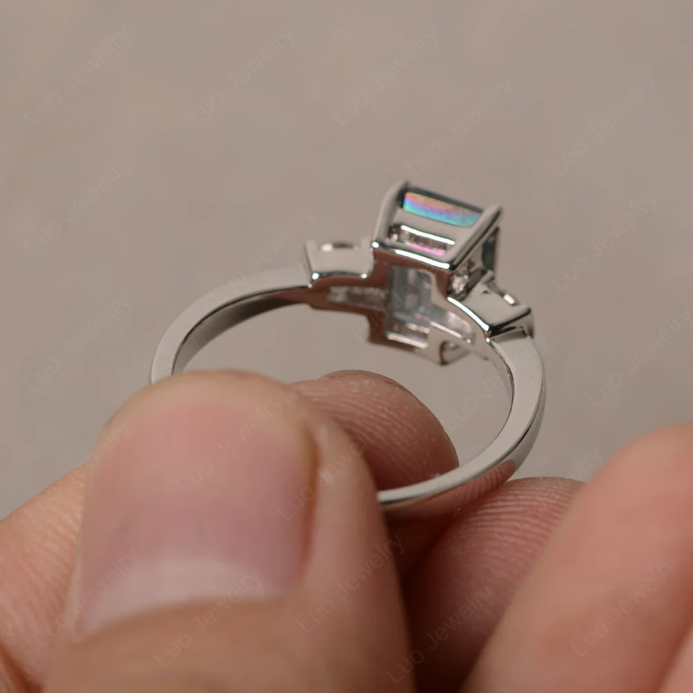 Emerald Cut Mystic Topaz Trilogy Ring - Image 3