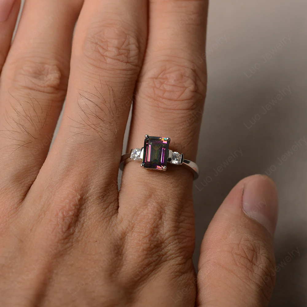 Emerald Cut Mystic Topaz Trilogy Ring - Image 4