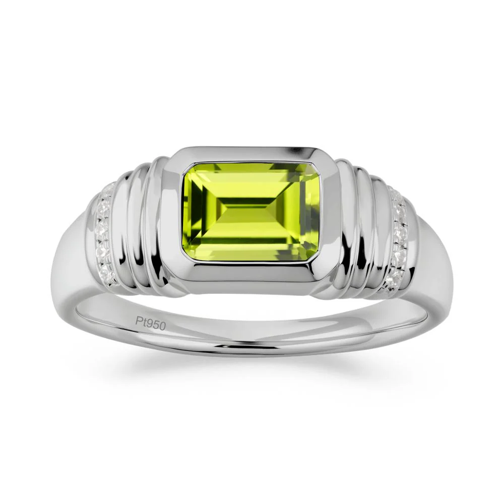 Emerald Cut Peridot Bezel Ring for Men