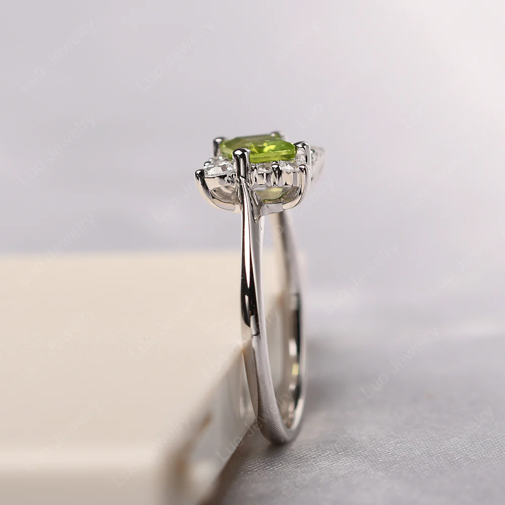 Emerald Cut Peridot Halo Ring - Image 4
