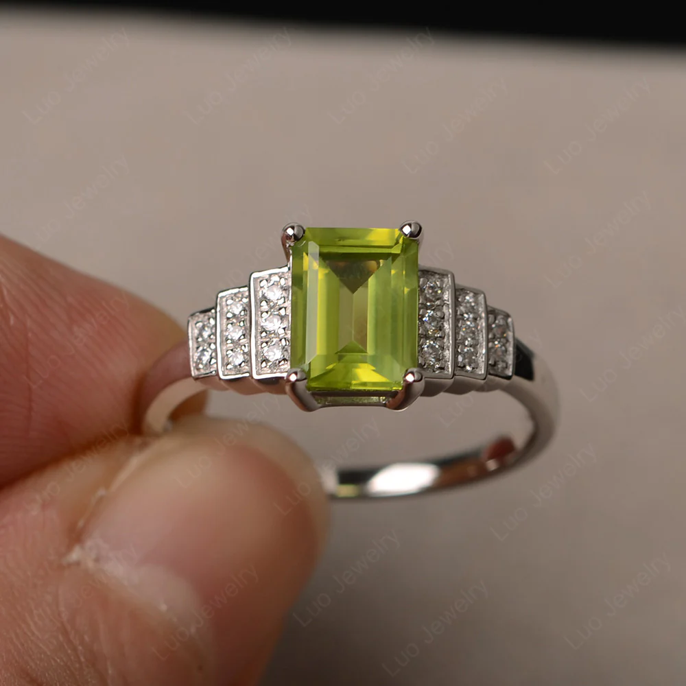 Classic Emerald Cut Peridot Promise Ring