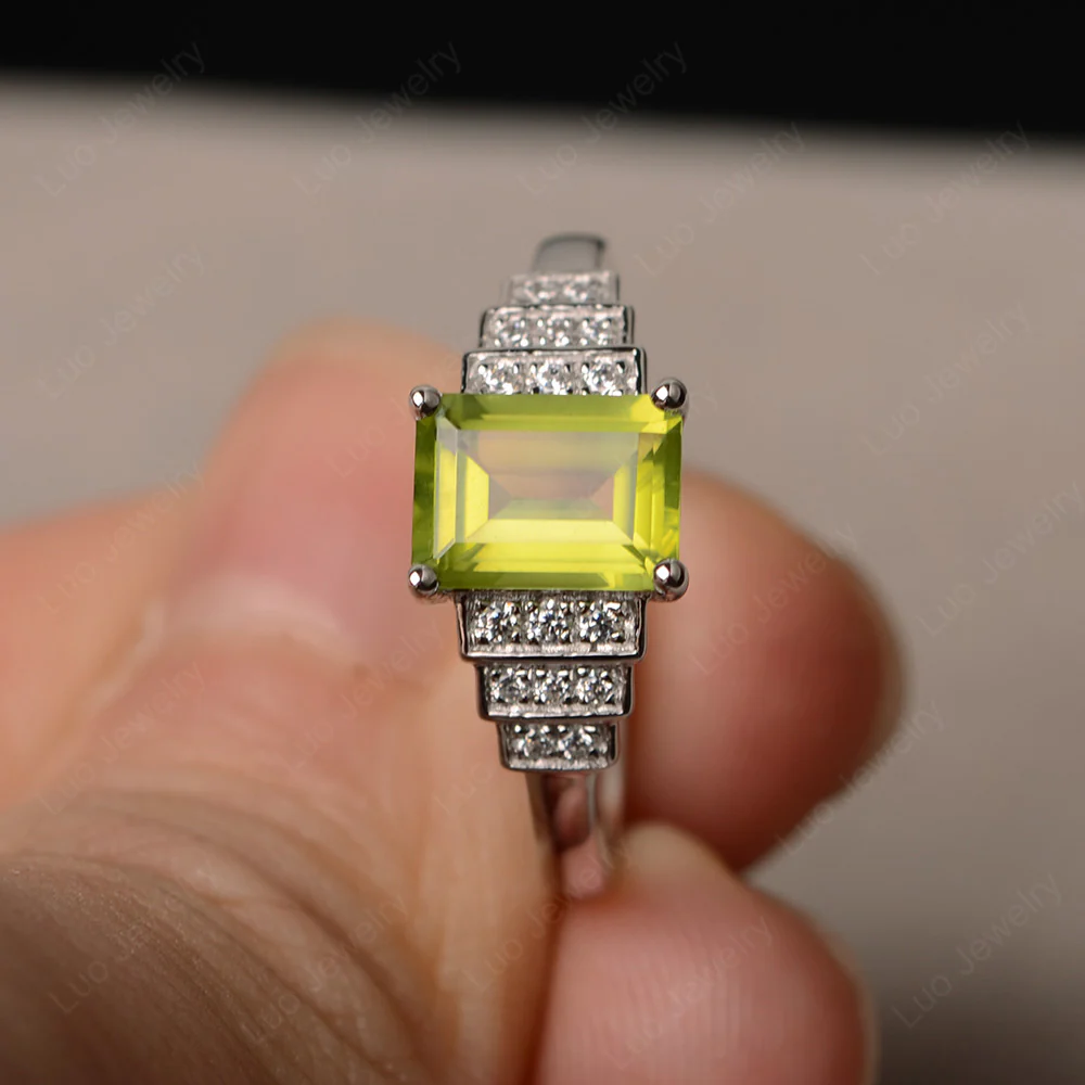 Classic Emerald Cut Peridot Promise Ring - Image 2