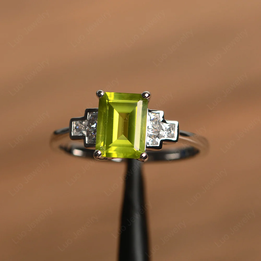 Pyramid Emerald Cut Peridot Ring