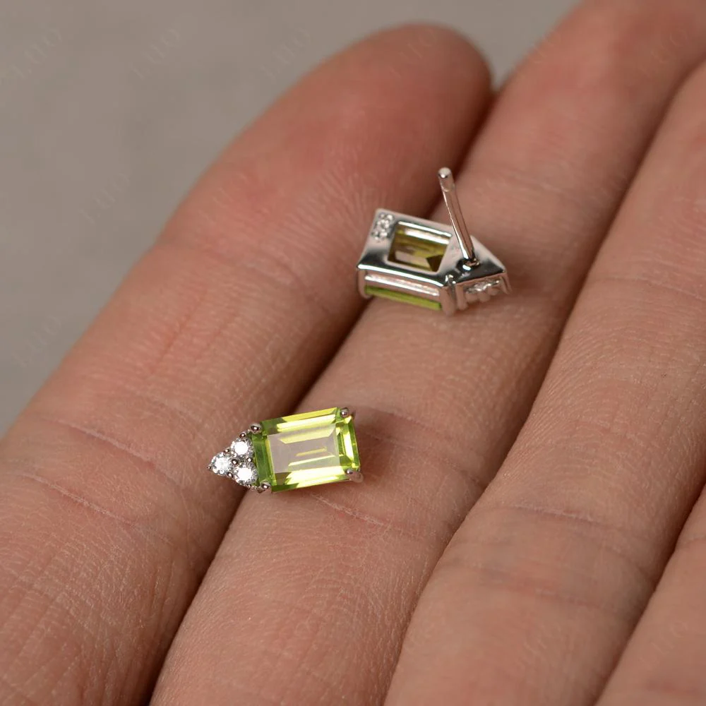 Emerald Cut Peridot Stud Earrings - Image 3